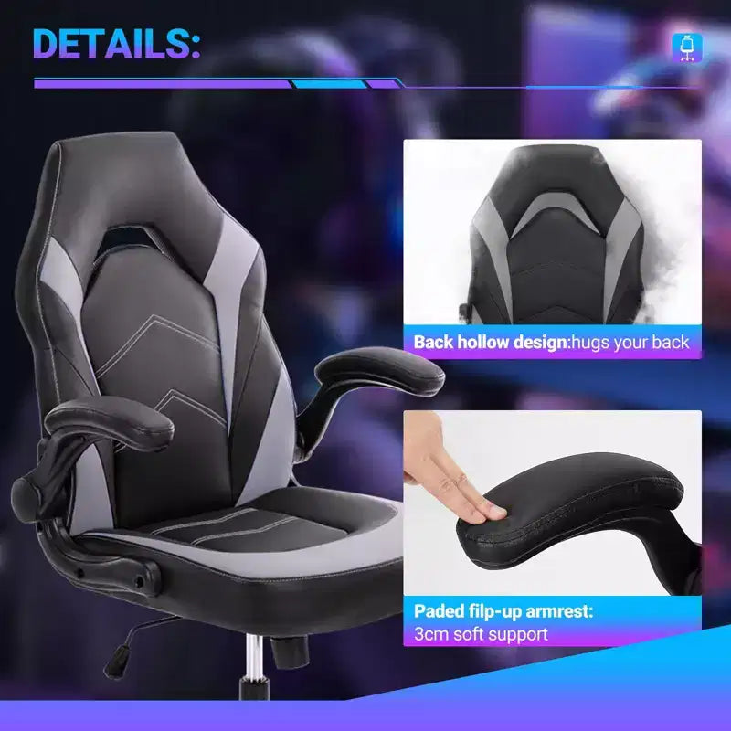 TUYOHW Chaise pivotante en cuir PU à roulettes avec dossier en X et dossier en S, Chaise de bureau avec support lombaire, Chaise de jeu pour le bureau