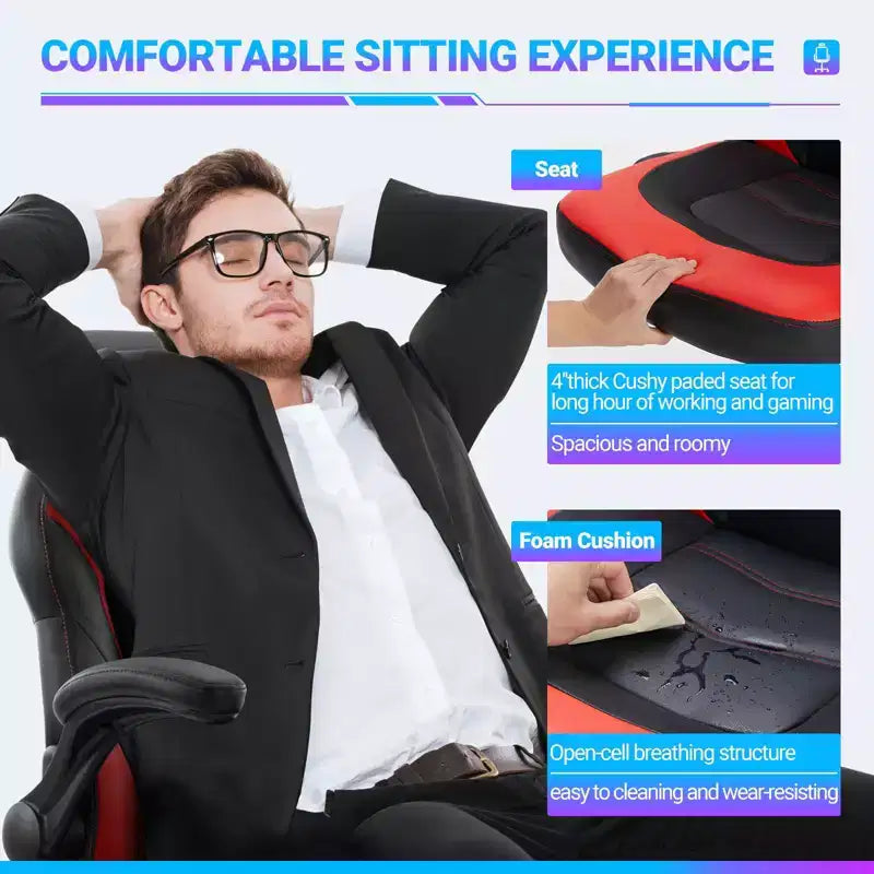 TUYOHW Chaise pivotante en cuir PU à roulettes avec dossier en X et dossier en S, Chaise de bureau avec support lombaire, Chaise de jeu pour le bureau
