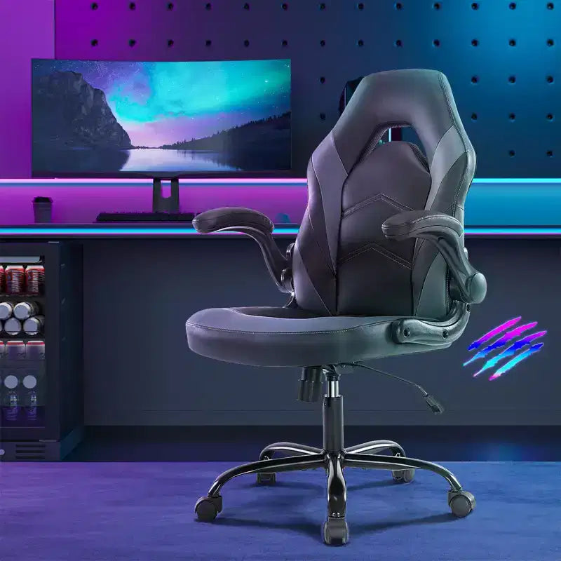 TUYOHW Chaise pivotante en cuir PU à roulettes avec dossier en X et dossier en S, Chaise de bureau avec support lombaire, Chaise de jeu pour le bureau