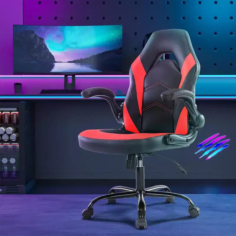 TUYOHW Chaise pivotante en cuir PU à roulettes avec dossier en X et dossier en S, Chaise de bureau avec support lombaire, Chaise de jeu pour le bureau