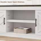 Meuble TV de Ferme pour TV de 70/75 pouces, Meuble TV de 165 cm de long avec 2 Portes et Étagère Ouverte, Consoles TV Rustiques Cannelées
