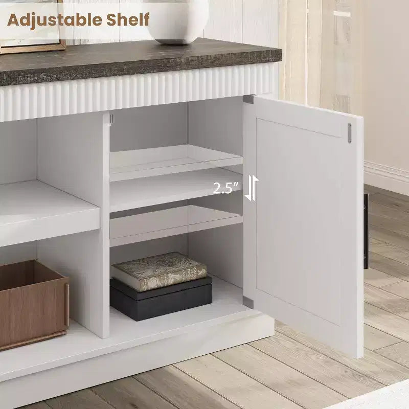 Meuble TV de Ferme pour TV de 70/75 pouces, Meuble TV de 165 cm de long avec 2 Portes et Étagère Ouverte, Consoles TV Rustiques Cannelées