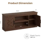 Meuble TV de Ferme pour TV de 70/75 pouces, Meuble TV de 165 cm de long avec 2 Portes et Étagère Ouverte, Consoles TV Rustiques Cannelées