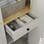 JVNOXK68 Armoire d'angle haute style bar rustique, meuble de rangement d'angle autoportant avec 1 porte, 1 tiroir et étagères réglables Blanc