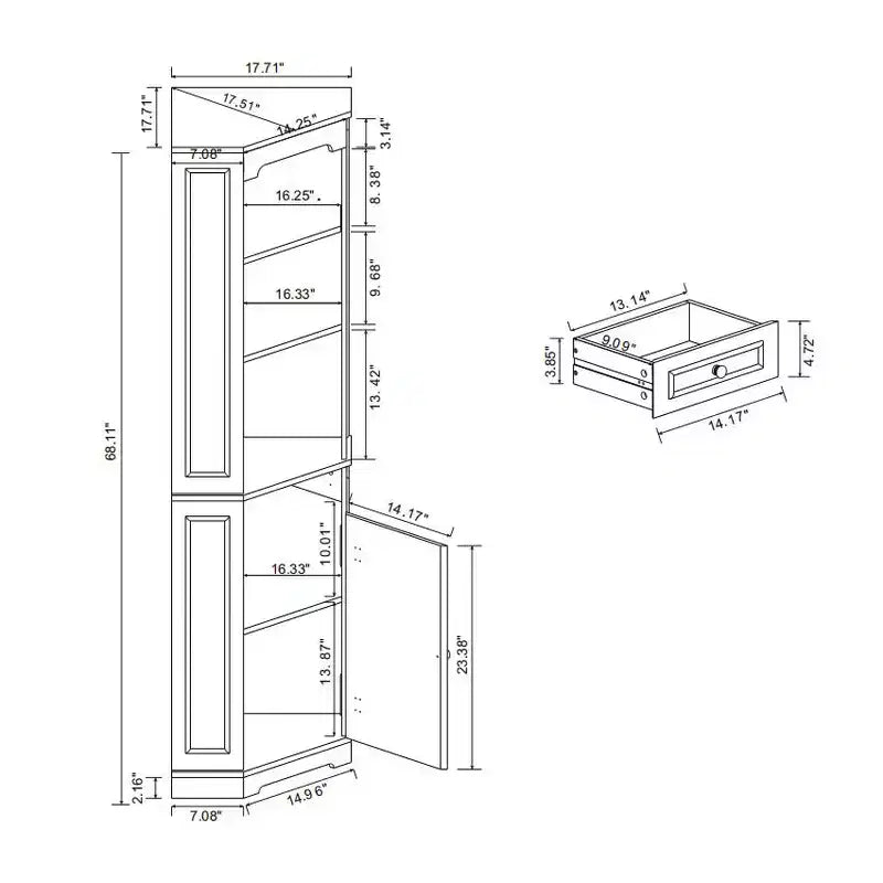 JVNOXK68 Armoire d'angle haute style bar rustique, meuble de rangement d'angle autoportant avec 1 porte, 1 tiroir et étagères réglables Blanc