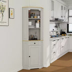 JVNOXK68 Armoire d'angle haute style bar rustique, meuble de rangement d'angle autoportant avec 1 porte, 1 tiroir et étagères réglables Blanc