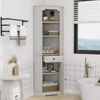 JVNOXK68 Armoire d'angle haute style bar rustique, meuble de rangement d'angle autoportant avec 1 porte, 1 tiroir et étagères réglables Blanc