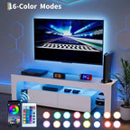 Meuble TV avec lumières LED, meuble TV moderne avec 2 tiroirs et étagère ouverte, console de rangement pour téléviseurs jusqu'à 70 pouces pour salon