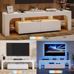Meuble TV avec lumières LED, meuble TV moderne avec 2 tiroirs et étagère ouverte, console de rangement pour téléviseurs jusqu'à 70 pouces pour salon