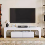 Meuble TV avec lumières LED, meuble TV moderne avec 2 tiroirs et étagère ouverte, console de rangement pour téléviseurs jusqu'à 70 pouces pour salon
