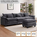 Canapé modulable en forme de L EHMKNP 112, canapé moelleux et confortable avec pouf mobile, coussins d'assise profonds pour salon