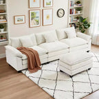 Canapé modulable en forme de L EHMKNP 112, canapé moelleux et confortable avec pouf mobile, coussins d'assise profonds pour salon
