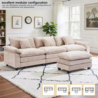 Canapé modulable en forme de L EHMKNP 112, canapé moelleux et confortable avec pouf mobile, coussins d'assise profonds pour salon