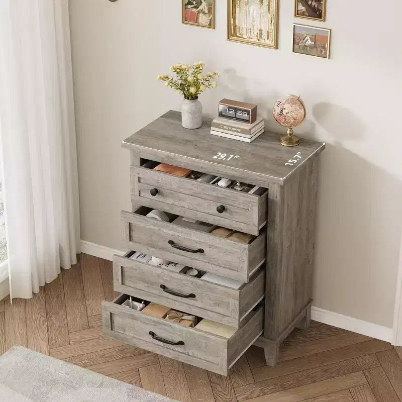Commode à 4 tiroirs, meuble de rangement en bois autoportant de 88,4 cm de haut avec grande capacité de rangement - Organisateur peu encombrant pour chambre, salon et placard