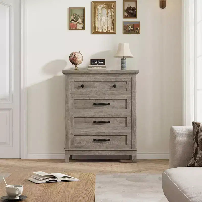 Commode à 4 tiroirs, meuble de rangement en bois autoportant de 88,4 cm de haut avec grande capacité de rangement - Organisateur peu encombrant pour chambre, salon et placard