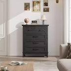 Commode à 4 tiroirs, meuble de rangement en bois autoportant de 88,4 cm de haut avec grande capacité de rangement - Organisateur peu encombrant pour chambre, salon et placard