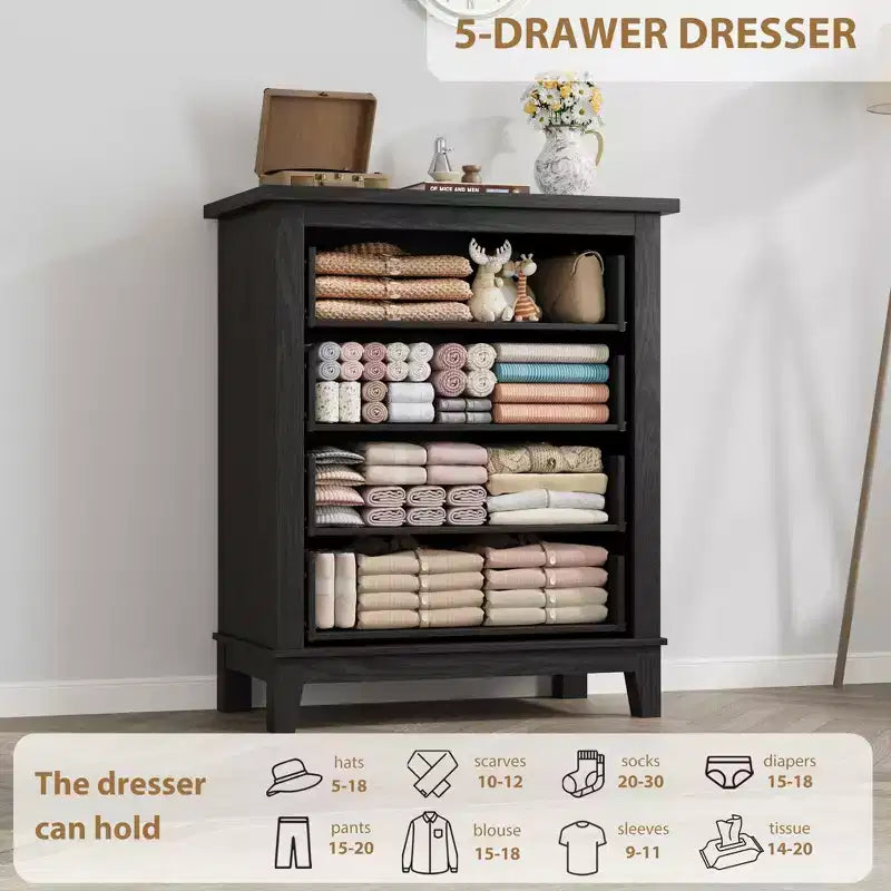 Commode à 4 tiroirs, meuble de rangement en bois autoportant de 88,4 cm de haut avec grande capacité de rangement - Organisateur peu encombrant pour chambre, salon et placard