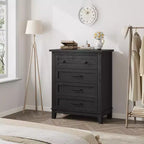 Commode à 4 tiroirs, meuble de rangement en bois autoportant de 88,4 cm de haut avec grande capacité de rangement - Organisateur peu encombrant pour chambre, salon et placard