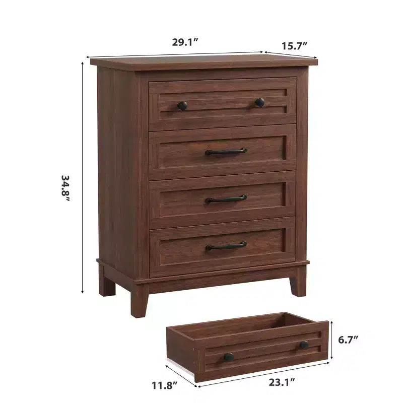 Commode à 4 tiroirs, meuble de rangement en bois autoportant de 88,4 cm de haut avec grande capacité de rangement - Organisateur peu encombrant pour chambre, salon et placard