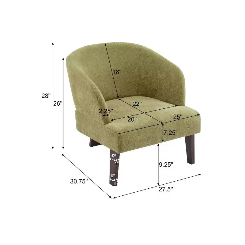 Fauteuil de lecture moderne rembourré Okak avec dossier rond et pieds en bois, fauteuil de canapé de style Mid-Century pour salon, chambre à coucher