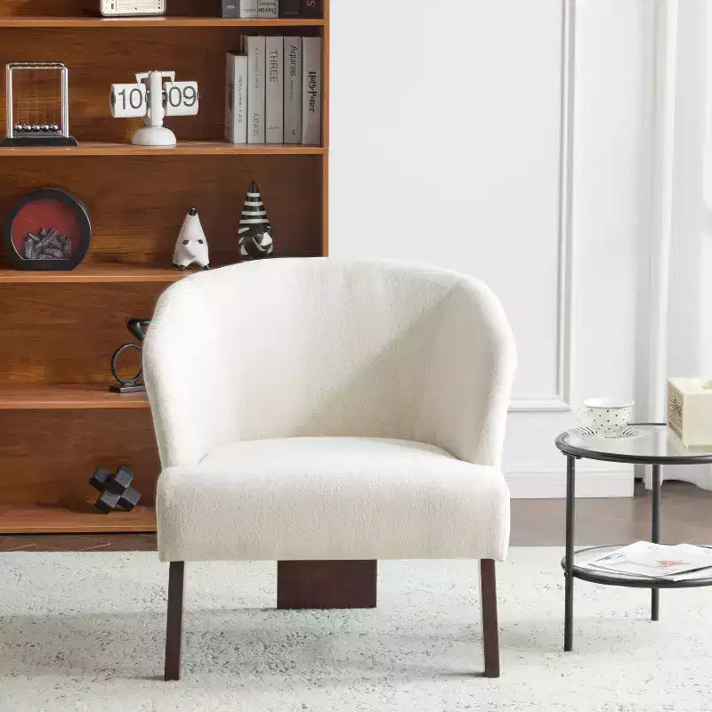 Fauteuil de lecture moderne rembourré Okak avec dossier rond et pieds en bois, fauteuil de canapé de style Mid-Century pour salon, chambre à coucher