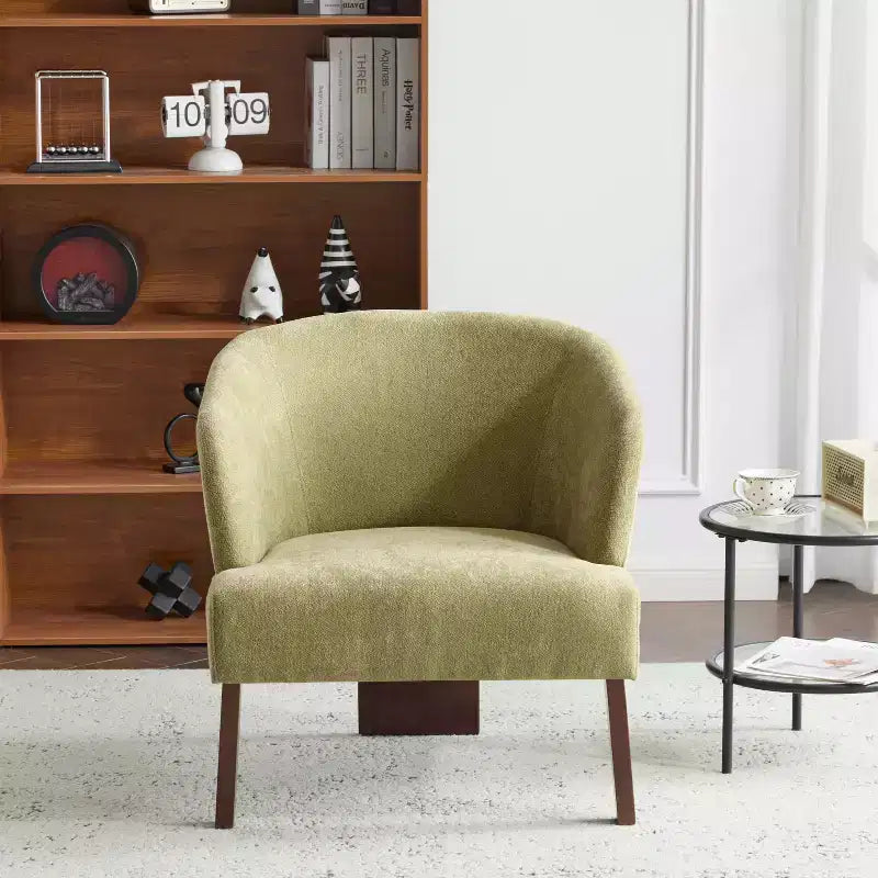 Fauteuil de lecture moderne rembourré Okak avec dossier rond et pieds en bois, fauteuil de canapé de style Mid-Century pour salon, chambre à coucher