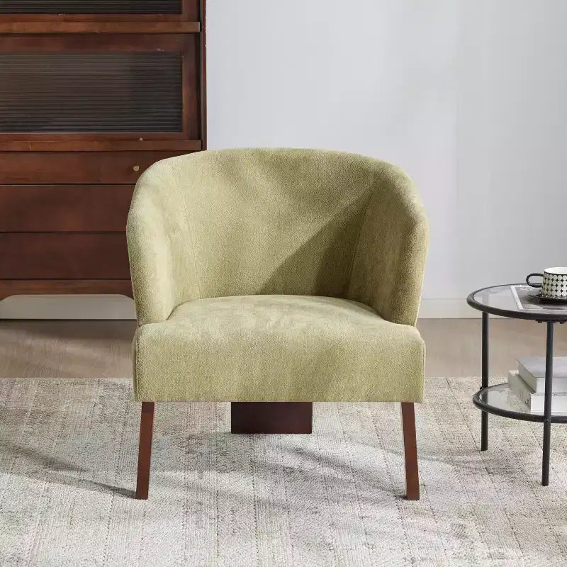 Fauteuil de lecture moderne rembourré Okak avec dossier rond et pieds en bois, fauteuil de canapé de style Mid-Century pour salon, chambre à coucher