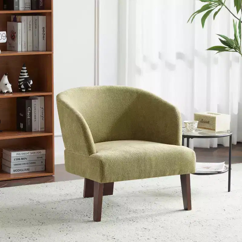 Fauteuil de lecture moderne rembourré Okak avec dossier rond et pieds en bois, fauteuil de canapé de style Mid-Century pour salon, chambre à coucher