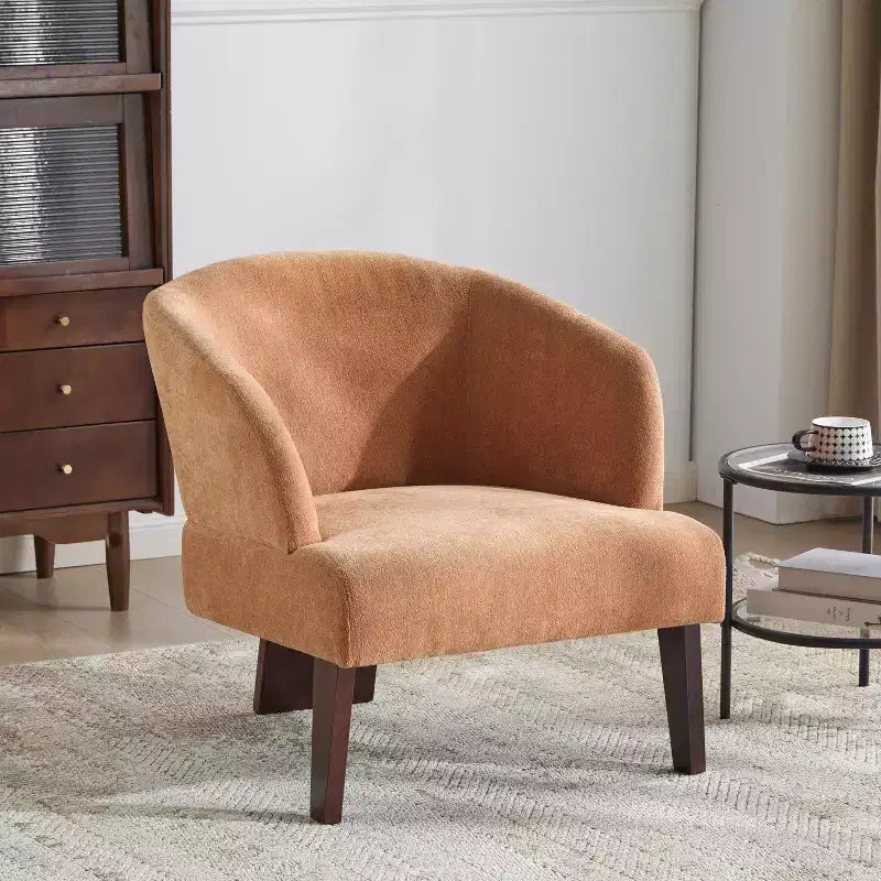 Fauteuil de lecture moderne rembourré Okak avec dossier rond et pieds en bois, fauteuil de canapé de style Mid-Century pour salon, chambre à coucher