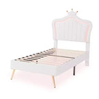 SC-1PC Cadre de lit double rembourré avec lumières LED, lit de princesse moderne rembourré avec tête de lit couronne blanc