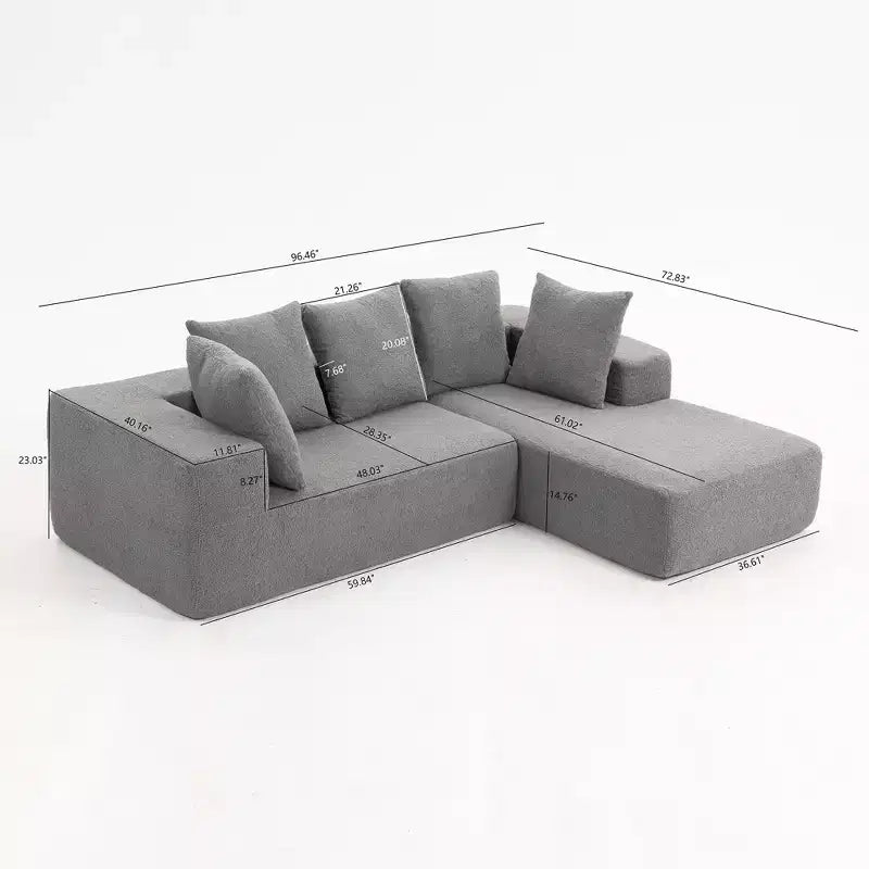 Canapé modulaire Whisen moderne en L, canapé-lit entièrement en mousse compressée avec coussins moelleux, 5 oreillers