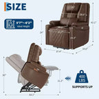 Fauteuil inclinable releveur Garvee Power, canapé en cuir PU avec ports de charge, porte-gobelets, aide à la station debout électrique, télécommande, marron