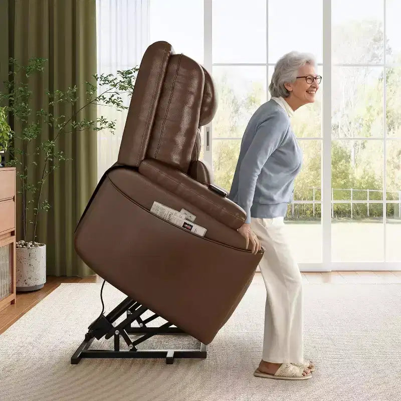Fauteuil inclinable releveur Garvee Power, canapé en cuir PU avec ports de charge, porte-gobelets, aide à la station debout électrique, télécommande, marron
