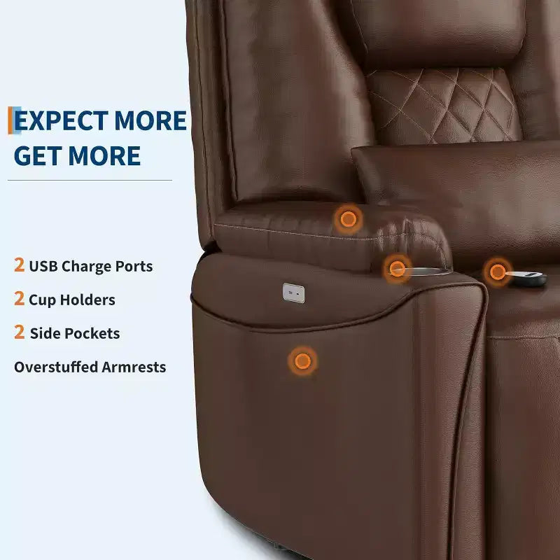 Fauteuil inclinable releveur Garvee Power, canapé en cuir PU avec ports de charge, porte-gobelets, aide à la station debout électrique, télécommande, marron