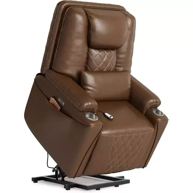 Fauteuil inclinable releveur Garvee Power, canapé en cuir PU avec ports de charge, porte-gobelets, aide à la station debout électrique, télécommande, marron