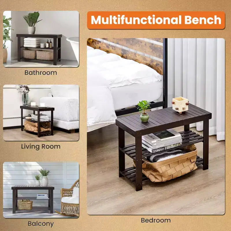 Bestier Banc à chaussures 3 niveaux en bambou, Organisateur de rangement compact, Capacité de 130 kg, Convient pour l'entrée, la chambre, le salon, le balcon