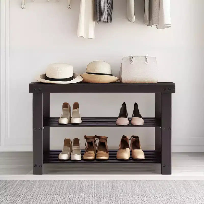 Bestier Banc à chaussures 3 niveaux en bambou, Organisateur de rangement compact, Capacité de 130 kg, Convient pour l'entrée, la chambre, le salon, le balcon