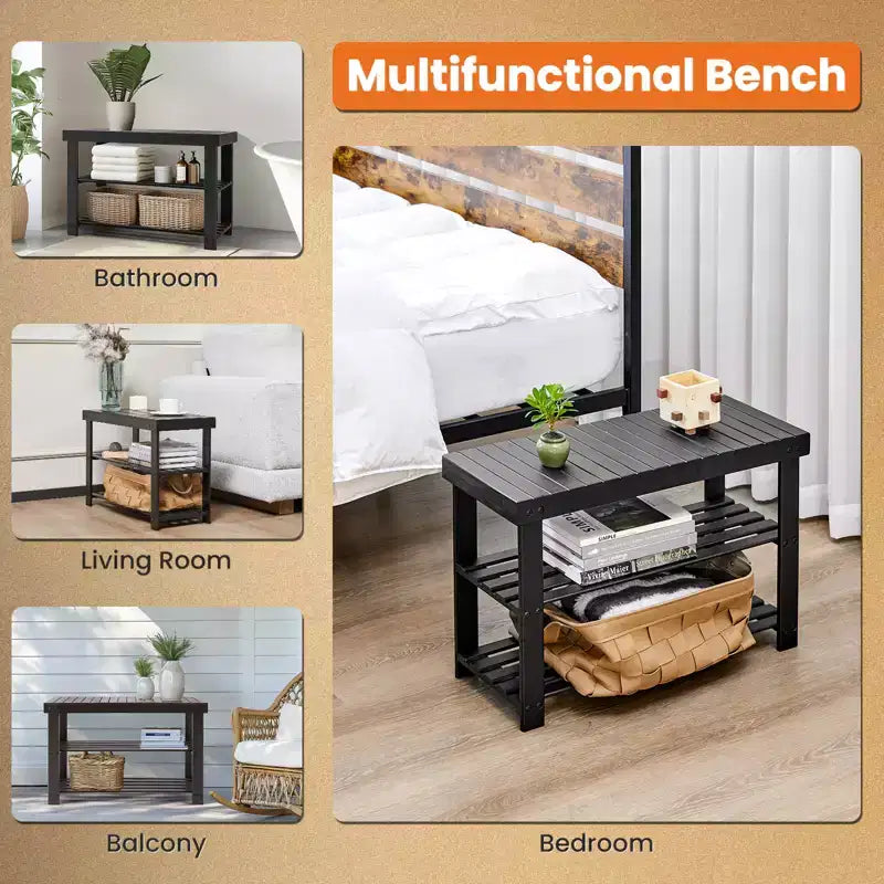 Bestier Banc à chaussures 3 niveaux en bambou, Organisateur de rangement compact, Capacité de 130 kg, Convient pour l'entrée, la chambre, le salon, le balcon