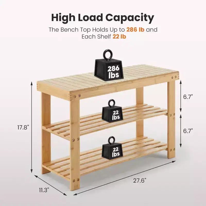 Bestier Banc à chaussures 3 niveaux en bambou, Organisateur de rangement compact, Capacité de 130 kg, Convient pour l'entrée, la chambre, le salon, le balcon