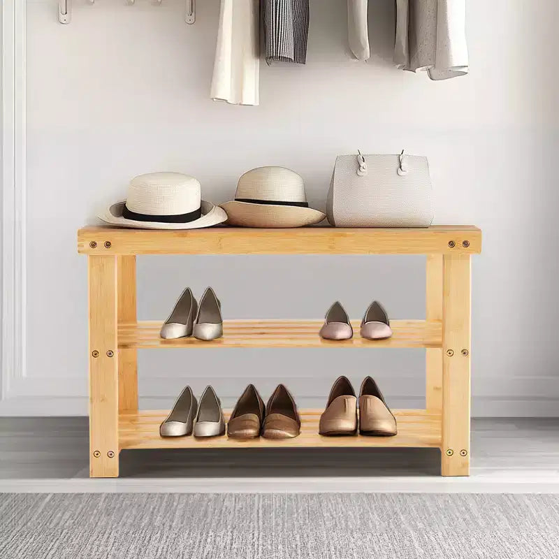 Bestier Banc à chaussures 3 niveaux en bambou, Organisateur de rangement compact, Capacité de 130 kg, Convient pour l'entrée, la chambre, le salon, le balcon