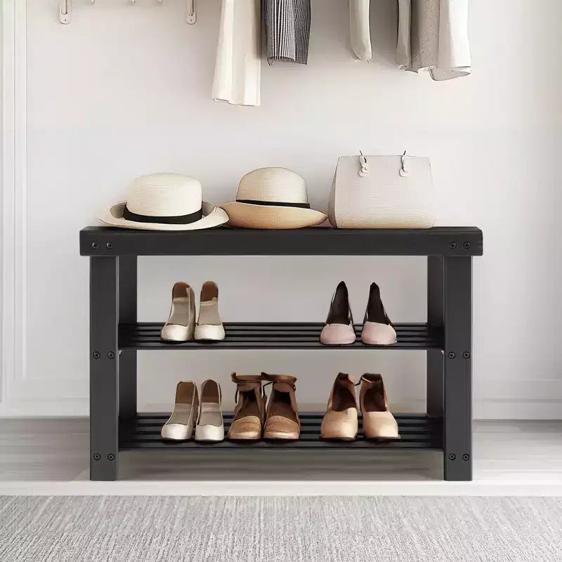 Bestier Banc à chaussures 3 niveaux en bambou, Organisateur de rangement compact, Capacité de 130 kg, Convient pour l'entrée, la chambre, le salon, le balcon