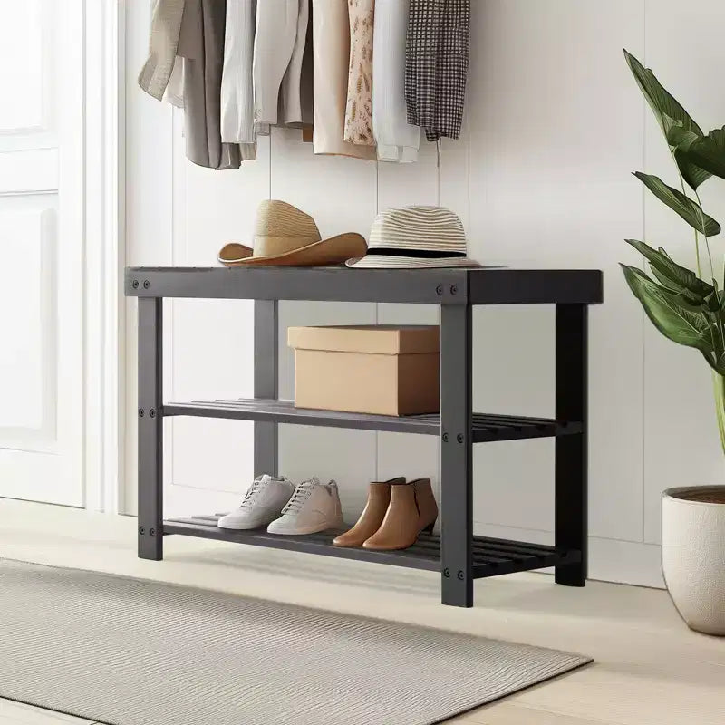 Bestier Banc à chaussures 3 niveaux en bambou, Organisateur de rangement compact, Capacité de 130 kg, Convient pour l'entrée, la chambre, le salon, le balcon