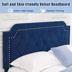 Lit plateforme Costway Queen Size en velours avec tête de lit capitonnée à boutons et clous décoratifs