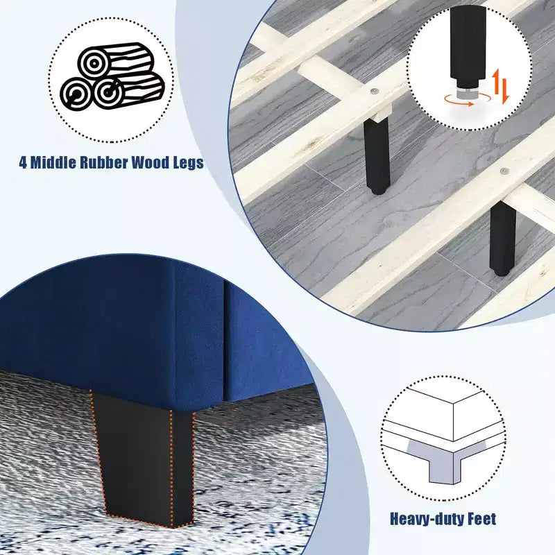Lit plateforme Costway Queen Size en velours avec tête de lit capitonnée à boutons et clous décoratifs