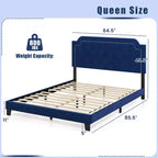 Lit plateforme Costway Queen Size en velours avec tête de lit capitonnée à boutons et clous décoratifs