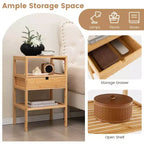Costway Tables de Chevet en Bambou Lot de 2 avec Tiroir Coulissant et Étagère de Rangement Bois Naturel