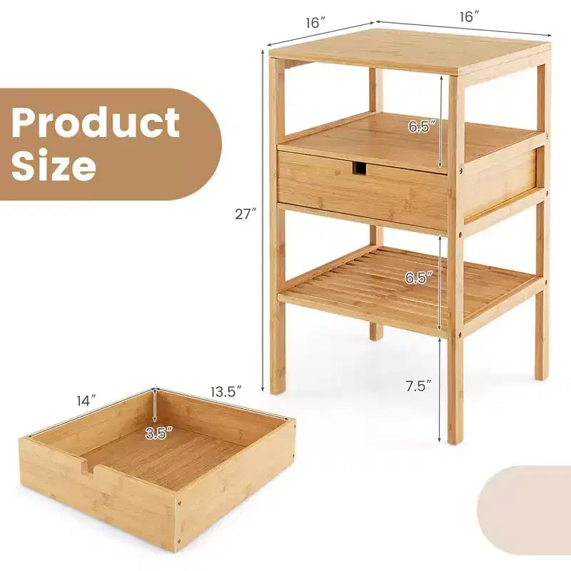 Costway Tables de Chevet en Bambou Lot de 2 avec Tiroir Coulissant et Étagère de Rangement Bois Naturel