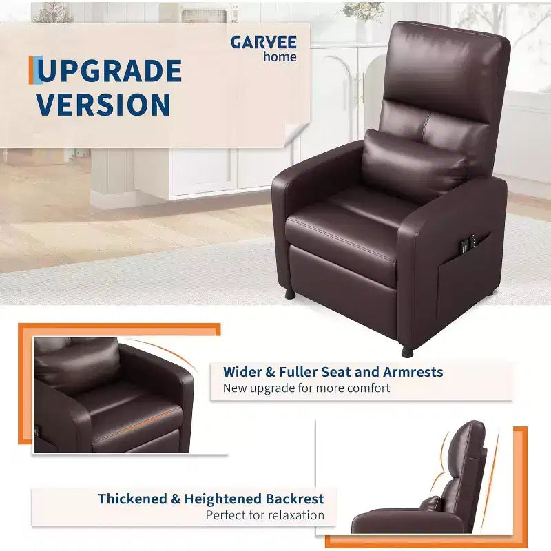 Fauteuil inclinable électrique avec massage et chauffage, inclinable ergonomique en cuir PU surdimensionné, 2 poches latérales et port USB