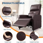 Fauteuil inclinable électrique avec massage et chauffage, inclinable ergonomique en cuir PU surdimensionné, 2 poches latérales et port USB