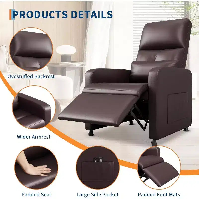 Fauteuil inclinable électrique avec massage et chauffage, inclinable ergonomique en cuir PU surdimensionné, 2 poches latérales et port USB